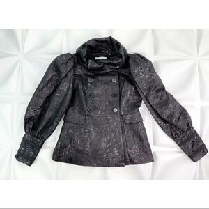 Badgley Mischka Womens Sz 6 Black Jacquard Double Breasted Peplum Formal Jacket